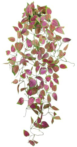 LOYWREE Pequeñas plantas artificiales colgantes en maceta, planta falsa de hiedra sintética para estantes, hogar, oficina, interior, exterior, jardín, decoración de vegetación (maceta negra)