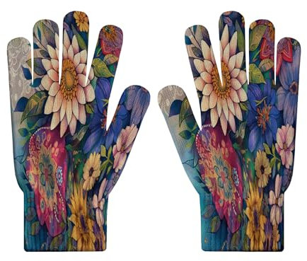 MLSOWM Bedruckte Strickhandschuhe weiche Touchscreen-Handschuhe bunte Blumen Fahrradhandschuhe Herbst- und Winterhandschuhe Schutz Handschuhe atmungsaktive gestrickte Elastische Bündchen