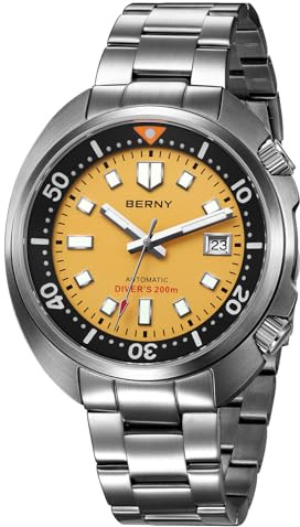 BERNY Relojes Hombres Reloj Automático 20ATM Reloj De Buceo Impermeable Reloj De Pulsera Mecánico Analógico para Hombres con Recubrimiento AR Súper Luminoso Lente De Zafiro Relojes De Moda
