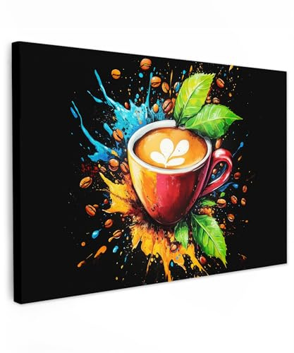 MuchoWow© Bild auf Leinwand Groß XXL Schlafzimmer Bilder Badezimmer Wand | 120x80 cm - Deko Wohnzimmer Modern Wanddeko Bilderwand Geschenk Kaffee - Graffiti - Trinken - Abstrakt