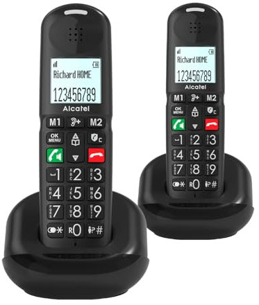 ALCATEL XL685 Duo - Telefono fisso cordless DECT Senior Formato XL - Display grafico ad alta leggibilità - Tasti grandi - Audio Boost - Vivavoce - Blocco chiamate - 2 portatili - Nero