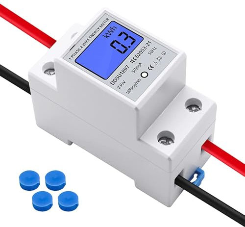 Contatore Energia Elettrica, Misuratore Consumo Elettrico Digitale, Contatore di corrente digitale LCD a 1 fase, 2 Poli 2 Pin DIN, 5 (80) A, 230 V AC, contatore preciso kWh per corrente alternata