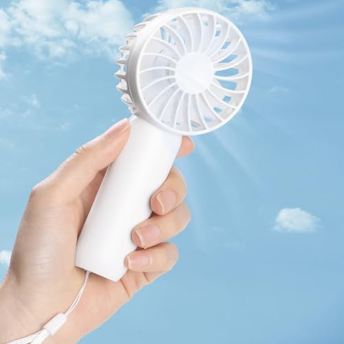 Hianjoo Mini Ventilador de Mano, 2000 mAh USB Abanico Portátil Recargable Ventilador Personal de 3 Velocidades con Correa de Mano Playa de Viaje Liviana para Interiores y Exteriores, Blanco