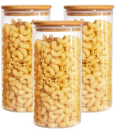 3 Set Glass Containers With Bamboo Lids, Glass Jars Set 1200ml, 40oz Spice Jars Food Cereal Storage Container for Home Kitchen Tea Herbs, Coffee Flour , Sugar, Herbs Grains, Candy, Snack and More ﻿