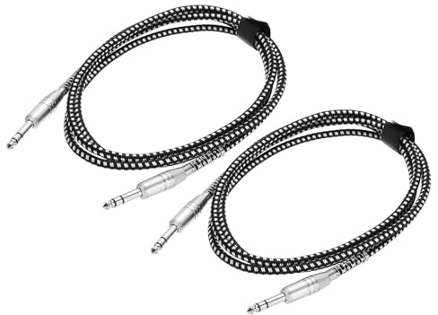 QUARKZMAN 2 Cavi per Strumenti Musicali, 6 Piedi 1/4 Pollice a 1/4 Pollice Angolo Dritto a Dritto Cavo Jack per Chitarra Elettrica Basso, Nero Bianco