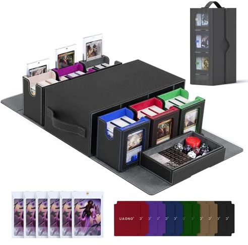 UAONO Commander Deck Box for MTG, 6-Deck Modular Card Case with Dice Tray Hold 600+ Double-sleeved Cards, Removable Trading Cards Storage Box with 35PT Magnetic Card Holders for TCG, Multicolour