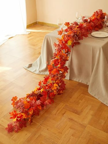 Party Joy Artificial Flower Garland, 9ft Wreath for Autumn Decorations, Hanging Vine Wreath for Halloween, Thanksgiving, Home, Weddings, Fireplace, Parties, Christmas