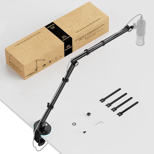 ZOCKADEL Mikrofon Arm Tischhalterung – Extra Slim Design, aus hochwertigem Aluminium, höhenverstellbar, 360° drehbar, RGB-Base Effekte - Universelle Mikrofon Halterung für Streaming, Gaming & Podcast