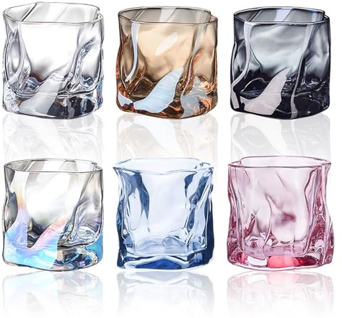 LUPATDY Set 6 Bicchieri da Acqua, Capacità 200 ml 8 * 8 CM, Bicchieri Acqua Vetro Irregolare, Design Minimal per Ristoranti e Feste, 6 Colori