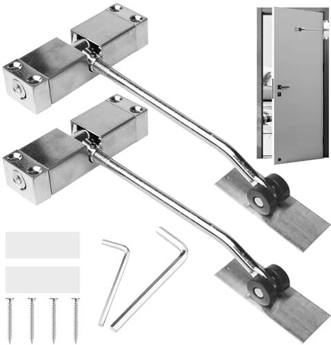 Chiudiporta, 2 pezzi chiudiporta asta con molla, chiusura a molla regolabile per interni ed esterni, molla per porta fino a 30 kg, porta si chiude automaticamente