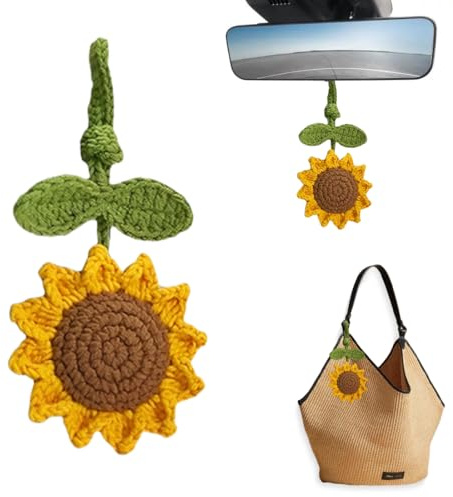 COYUN 1 Pcs Accesorios Colgantes para Espejo retrovisor de Coche, diseño de Girasol, Decoración Interior de Coche, Accesorio Estético, Accesorios Colgantes para Espejo Retrovisor, Bolso, Cortina