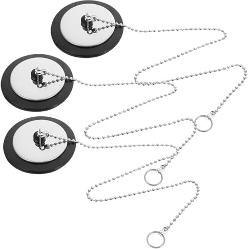 HOUDERCO 3 Stücke Teiliges Badewannenstöpsel mit Kette Hochwertige Abflussstopfen für Badezimmer und Rostfreier Badeplug mit Zugring und Bead Kette