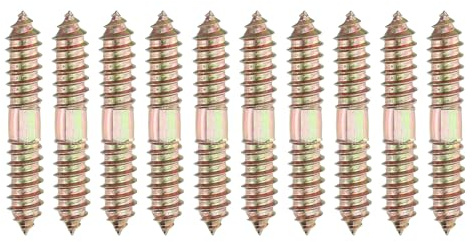 sourcing map Lot de 10 vis à double extrémité, M10 x 60 mm, boulons de suspension en acier au carbone, vis autotaraudeuses à bois pour meubles en bois, couleur zinc
