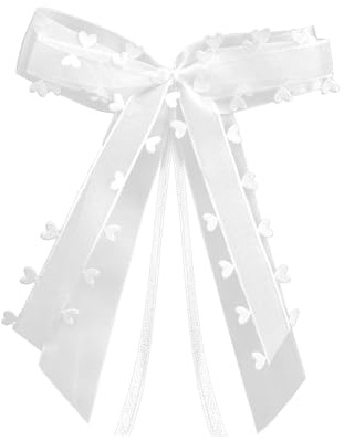 KLINNA 10 Stück Autoschmuck Hochzeit, Weiße Antennenschleifen mit Herzen aus Organza & Satinband, Handgemachte Auto Deko als Elegante Hochzeitsschleifen, Wiederverwendbare Deko Hochzeitsauto