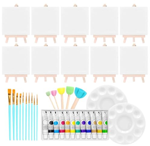 Leinwand-Malset, Acrylfarben-Set, Mini-Kunstbedarf, 10 waschbare Leinwände, tragbare Aufbewahrung, einfache Einrichtung, kreative Aktivität, Geschenk-Option, perfekt für Mädchen, Kinder, Erwachsene
