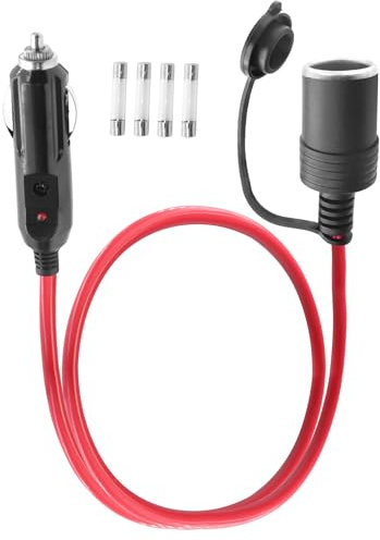 LANMINGLEL 14AWG Car Cigarette Lighter Extension Cord, 12V/24V Heavy Duty Cigarette Lighter Male to Female Extension Cable with LED Light and 20A Fuse,for Tire Pump, Air Compressor Refrigerator (0.5M)