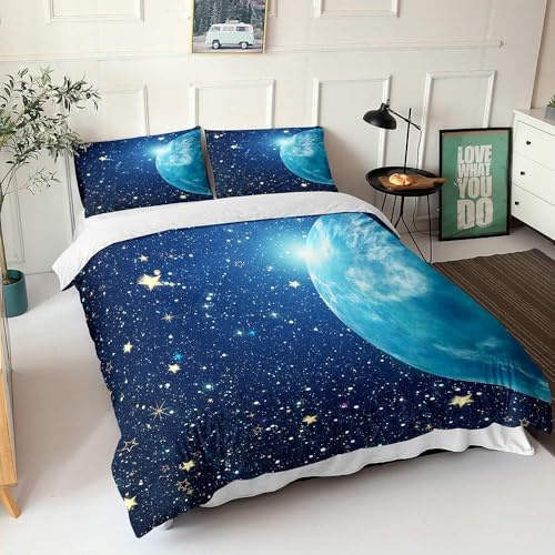 Weltall Bettwäsche 155x220 Kinder Traumhaft und Geheimnisvoll Bettbezug 3D Weiche Mikrofaser 3 Teilig Bettwäsche-Sets mit Reißverschluss und 2 Kissenbezüge 80x80 cm A.638