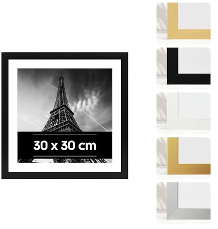 Estancia 30x30 cm Schwarzer Bilderrahmen aus Kunststoff – 30 x 30 cm Rahmen mit Bruchsicherem Acrylglas – Moderner Fotorahmen für Wände und Tische