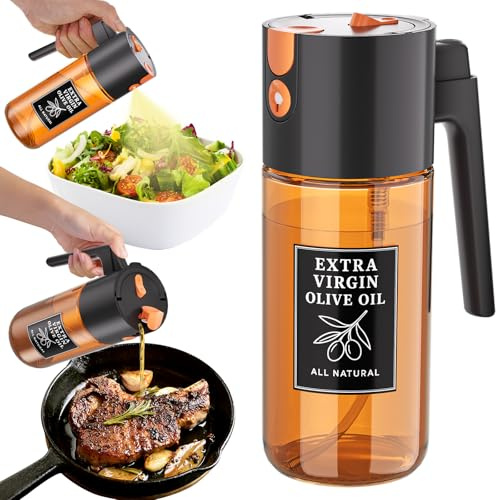 TELUNSHI 500ml Black Oil Sprayer and Dispenser, 2-in-1 Glass Spray Bottle for Air Fryer, BBQ, Salad, Baking, Refillable Leak-Resistant Oil Mister