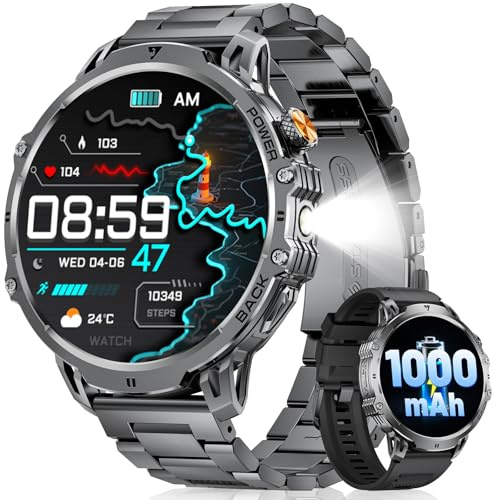 LIGEMI Montre Connectée Homme avec 1,85 Grande Écran, 1000mAh Batterie/LED Torche, Smartwatch Homme avec Appel Bluetooth, 100+ Sportmodi, Fréquence Cardiaque, Moniteur de Sommeil pour iOS Android