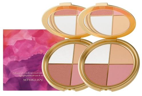 Palette Illuminatrice Yeux Et Joues, Enlumineurs Et Illuminateurs Et Blush 4 En 1, Palette Contouring Blush Et Fards à Joues, Poudre Contouring Naturelle, Highlighter Makeup, Eyeshadow Palettes (2PC)