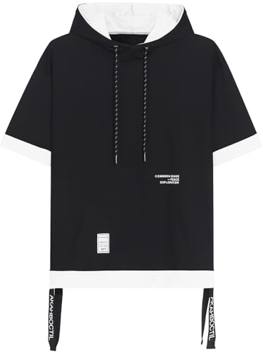Covisoty Kortärmad Huvtröja för Herrar Color Block T-Shirt Sweatshirt Bomull Huvtröja Stor Sommar pullover Casual Sporttröjor