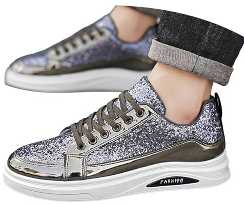 ticticlily Sneakers Uomo con Glitter Strass E Paillettes Scarpe Running Leggere Sportive A Argento 41 EU