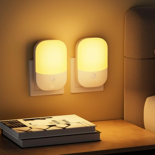 2er Set Nachtlicht Steckdose mit Dämmerungssensor, 5 Helligkeit Einstellbar | Warmweiß 3000K, für Kinderzimmer, Treppenaufgang,Schlafzimmer, Küche, Orientierungslicht 0,3W