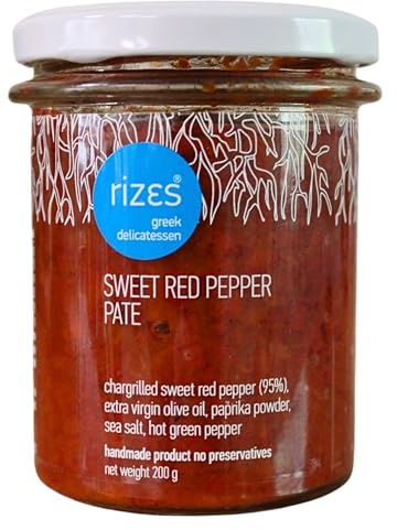 Rizes Greek Delicatessen Sweet Red Pepper Paste 200g | Handpicked Smoked Pepper Spread | Vegan & Vegetarian Friendly | Gourmet Mediterranean Dip & Sauce