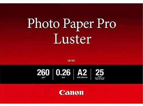 Canon Fotopapier Luster LU-101 glänzend weiß - (DIN A2, 25 Blatt) für Tintenstrahldrucker - PIXMA Drucker 42x59,4 cm (260 g/qm), 2511818, 2 5 Blatt