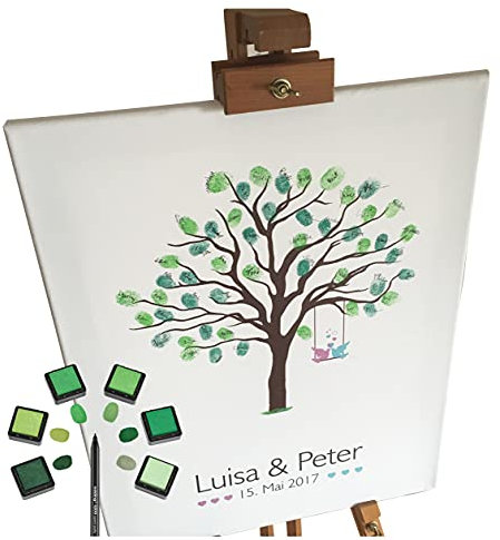 KATINGA Personalisierte Leinwand für Fingerabdrücke - Verschiedene Motive & Größen (Baum, 40x50cm)