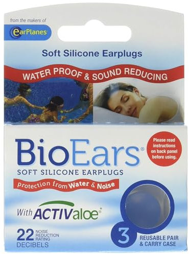 Bio Ears Soft Silicone Earplugs Water & Noise Protection with Activ Aloe - 3 Pairs, 50 g