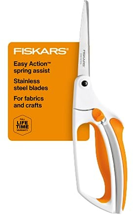 Fiskars Premier No. 8 Easy Action Scissors - 10 Spring Action Fabric and Craft Scissors - Arts and Crafts - Orange/White