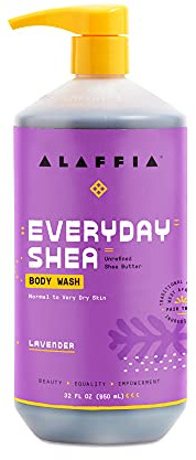 Alaffia - EveryDay Shea Body Wash, Naturally Helps Moisturize and Cleanse without Stripping Natural Oils with Shea Butter, Neem, and Coconut Oil, Fair Trade, Lavender, 32 Fl Oz