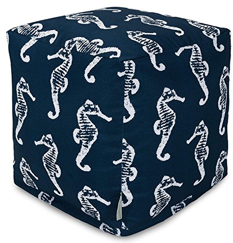 Majestic Home Goods Sea Horse Indoor/Outdoor Bean Bag Ottoman Pouf Cube, 17 L x 17 W x 17 H, Navy