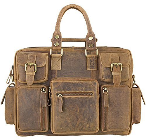 STILORD Messenger Bag Umhängetasche Schultertasche Unitasche Collegetasche Laptoptasche aus echtem Leder Unisex Vintage Braun