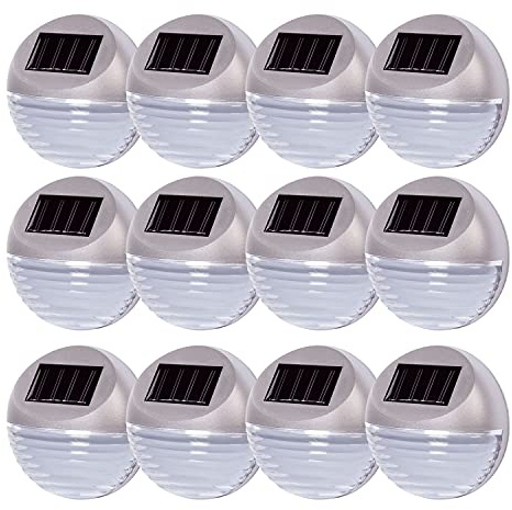 Solalite Pack of 12 Silver Decorative Wireless Garden Solar Lights Weatherproof Outdoor Fence Step Gutter Wall Lamps