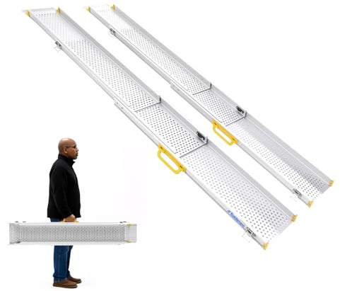 Ruedamann 10FT Wider Adjustable Wheelchair Ramp, Lightweight Portable Ramp for Wheelchair, Strong Capacity for Electric Scooters, Telescopic Aluminum Wheelchair Ramp for Home, Doorways