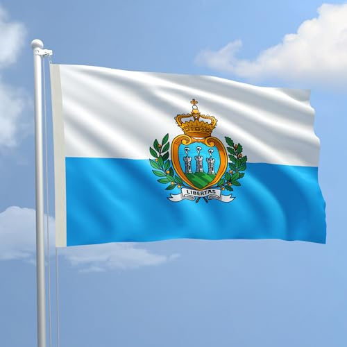 Bandiera San Marino 100 x 150 cm in Poliestere Nautico Ignifugo 115 g/mq per Uso Interno ed Esterno con Finiture Professionali, Doppie Cuciture, Corda e Guaina, Colori Brillanti e Duraturi