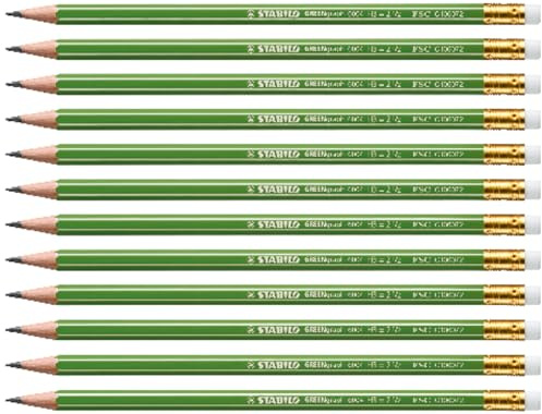 STABILO - Umweltfreundlicher Bleistift mit Radierer - GREENgraph | 12er Pack, Härtegrad HB