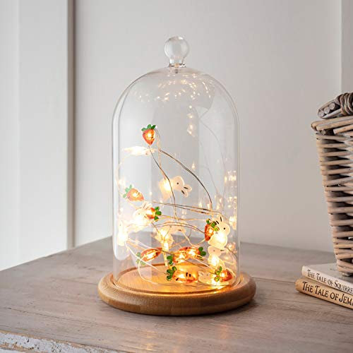 Lights4fun Easter Decoration Bunny & Carrot Battery Micro Fairy Lights Glass Cloche Dome Bell Jar