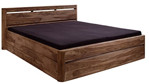 MASSIVMOEBEL24.DE | Toronto Bett mit Schublade 200x200, Farbe:Dunkelbraun gebeizt