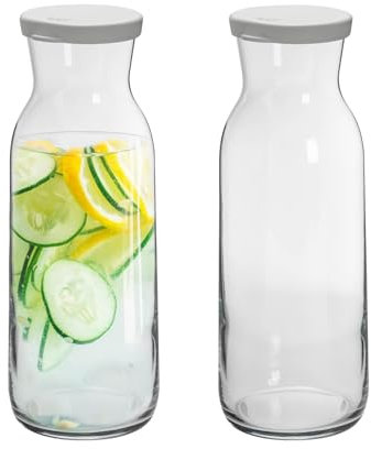 Argon Tableware 2x 1200ml Glass Water Jug - 'Brocca' Range - Juice Carafe Decanter with Silicone Lid for Water, Wine, Iced Tea