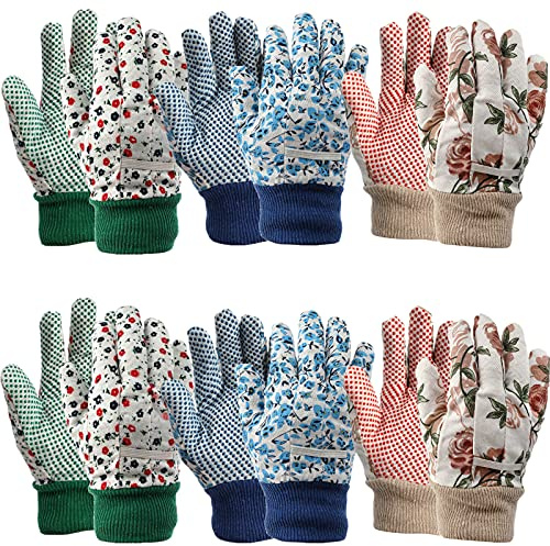 Yopay 6 Pairs Gardening Gloves for Women, Soft Jersey Garden Glove, Rubbuer Dots Cotton Working Gloves for Men, Planting, Seeding, Fishing, Restoration Work, 3 Colors