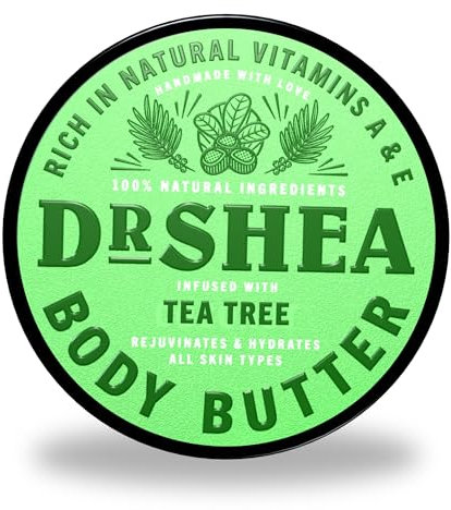 Dr Shea Whipped Body Butter - Intense 24H Hydration & Firming Glow - 100% Natural Shea & Almond Oil - Tea Tree Essential Oil - Vegan Skincare for Dry Skin