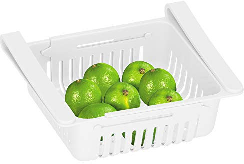 SPRINGOS Universal-Container für Kühlschrank, Vorratsbehälter, Schublade, Regal, Korb, Organizer, ausziehbare Ablage, einstellbare Länge (Weiß)