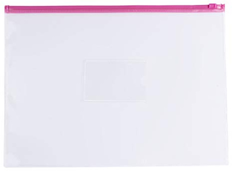 12 Stück A4+ Foolscap-Beutel mit Reißverschluss, durchsichtig, mit rosa Reißverschluss
