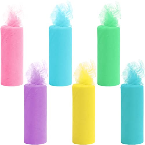 HANDI STITCH Tüll Stoff Pastellfarbenes Organza Stoff (6 Stk) - 15 cm x 23 m pro Rolle - Pastellfarbene Tüll Meterware in 6 Farben für Tutu-Röcke, Geschenkverpackungen & Hochzeitsdekorationen