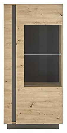 Lomadox Vitrinenschrank Wohnzimmer in Eiche Artisan Nb. mit Absetzungen in Graphit grau, B/H/T: ca. 72/154/40 cm