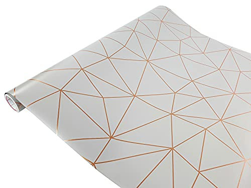 Klebefolie Möbel 45x200 cm | Möbelfolie selbstklebend | PVC, wasserfest und zuschneidbar | Klebefolie für Möbel - einfache Renovierung und individuelles Design | Geometrische Muster Gold Hellgrau